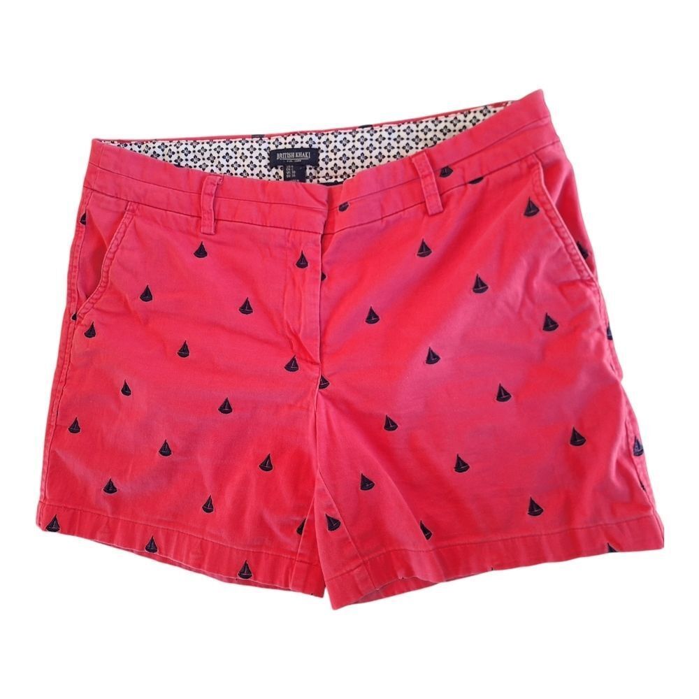 British Khaki Pink Shorts Embroidered Sailboats Cotton Stretch size 6 Pockets - Picture 2 of 12